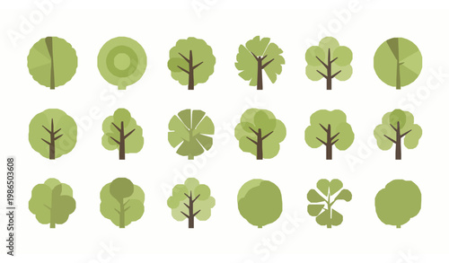 Modern Flat Design Green Trees Icon Set for Web UI & Presentations