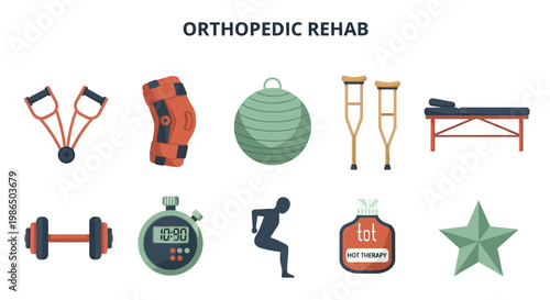 Orthopedic rehabilitation exercise equipment icons.