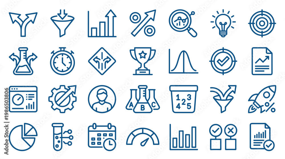 Fototapeta premium Collection of blue business and finance icons representing growth strategy analysis data and success