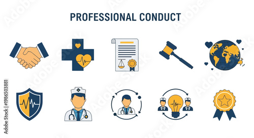 Professional conduct and business ethics icons.