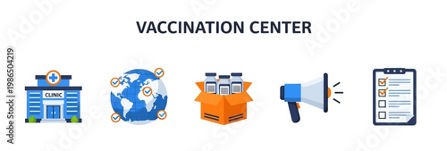 Icon set of Vaccination center medical health clinic.