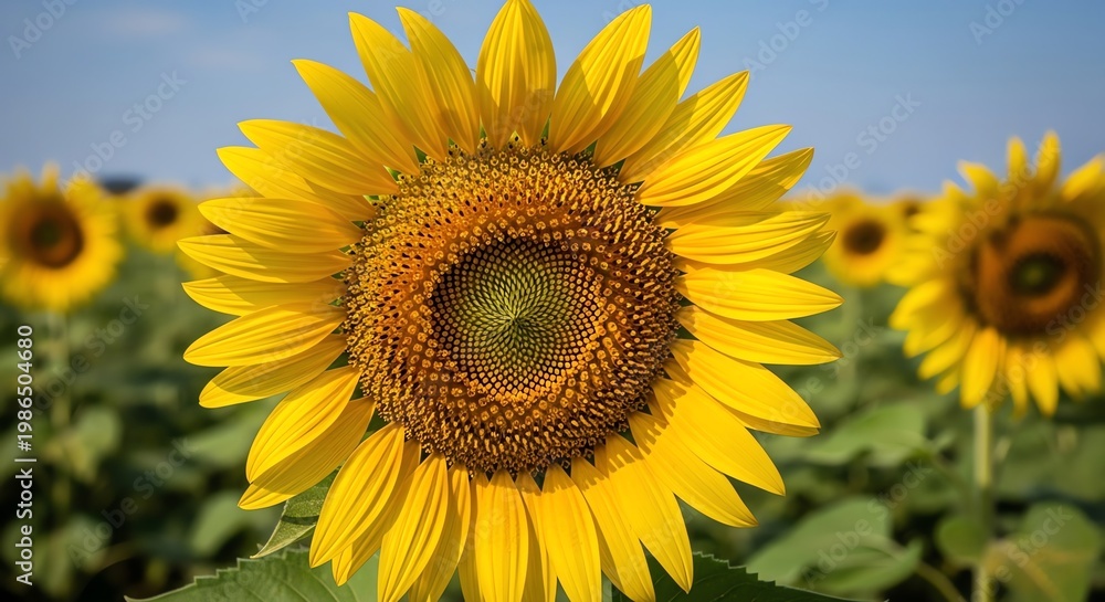 Fototapeta premium Sunflower field with bright yellow petals