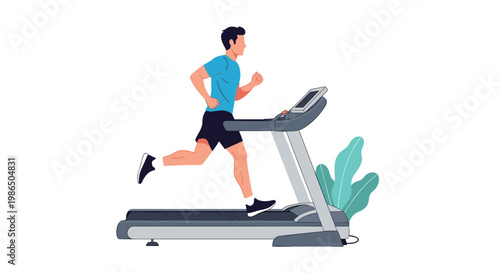 Fit man runs on a modern electric treadmill in a gym or home workout space to improve his health and cardiovascular endurance levels.
