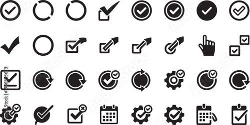 Set of checkmark and checklist icons on white