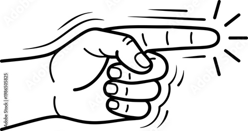 Black outline hand gesture with index finger pointing left on transparent background.