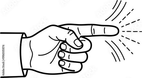 Hand pointing with index finger and dashed lines showing energy or focus.