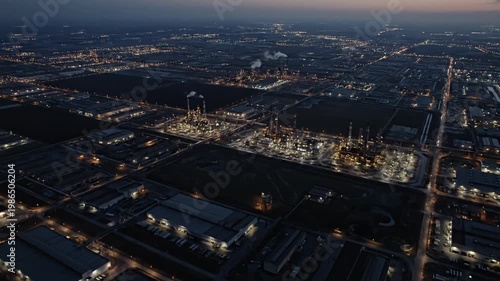 Wallpaper Mural Aerial view of sprawling industrial complex and factories at night Torontodigital.ca