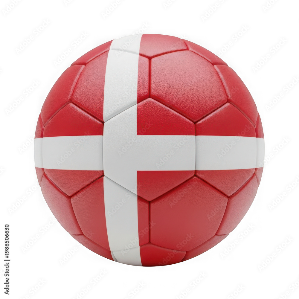 Fototapeta premium Soccer ball featuring the national flag of denmark with its iconic red color and white cross isolated on transparent background