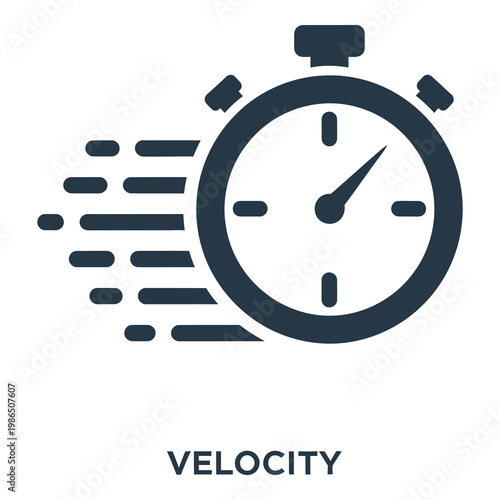 Photos Velocity concept with stopwatch and motion lines on white background icon
