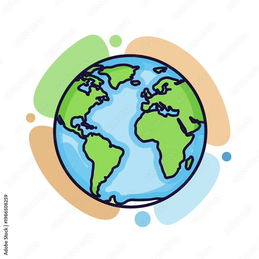 Fototapeta premium Cartoon Earth Globe with Abstract Shapes, Planet World Icon