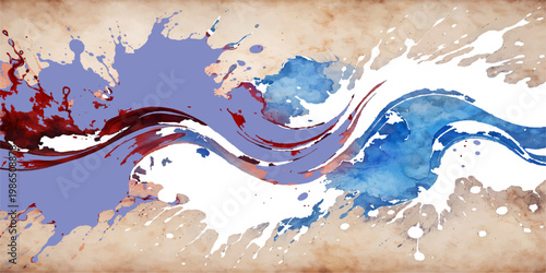 An artistic abstract watercolor and grunge background featuring colorful ink splashes and messy paint splatter texture for creative design patterns