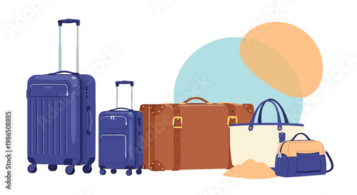 Large selection of different suitcases and travel bags of various sizes and colors ready for a vacation or business trip around the world.
