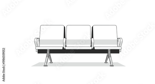 Empty row of three metallic seats typically found in airport waiting rooms or public transport stations against a clean white background.