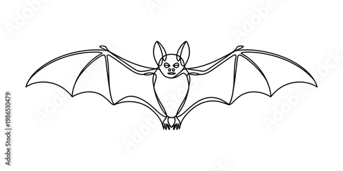 A simple black line art drawing of a bat with its wings fully extended on a white background.
