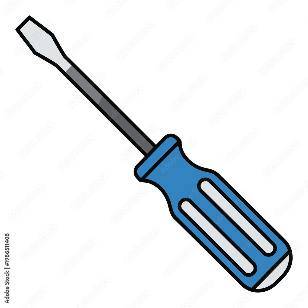 Fototapeta premium Flathead screwdriver with blue handle and metal shaft tool icon