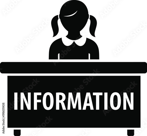 Information desk with a woman standing behind the counter