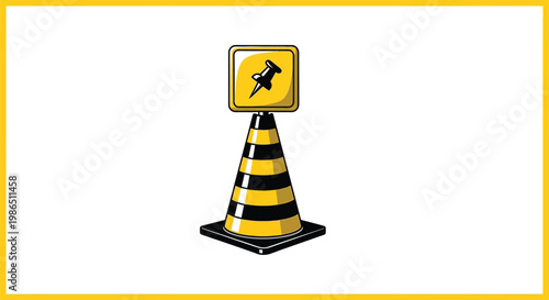 Traffic cone with a detour sign on top clearly visible