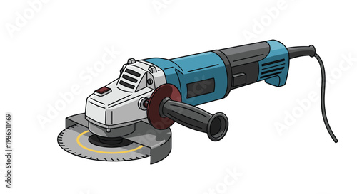 Professional blue and gray angle grinder electric tool for construction and workshop use on a white background.