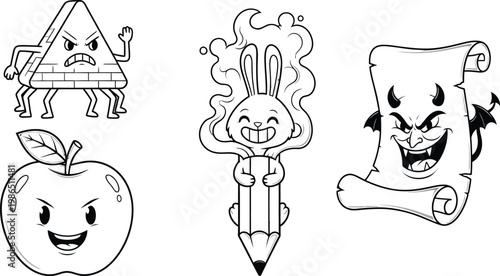 Cartoon characters with various emotions and objects combined