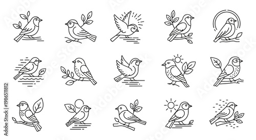 Seamless vector set of animal icons and illustrations featuring cats birds fish and floral zodiac nature symbols in decorative cartoon silhouette style