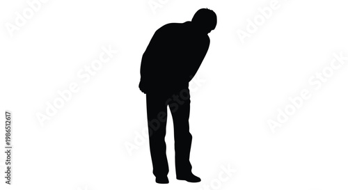 This compelling vector illustration depicts a single male silhouette bending forward, possibly in thought or deference, making it a versatile graphic element for diverse creative designs.