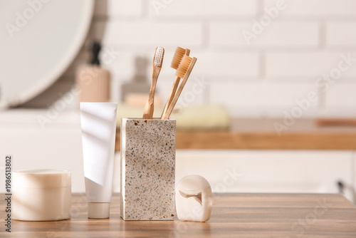 Holder with bamboo toothbru...