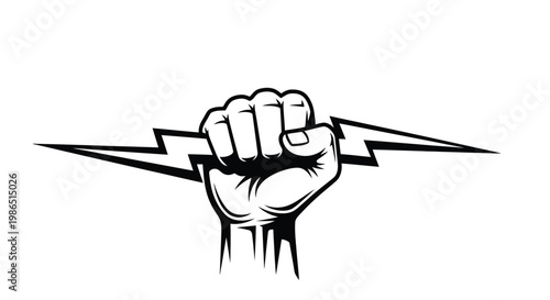 A powerful hand vector illustration gripping a stylized lightning bolt, symbolizing strength, energy, and determination for various dynamic graphic design projects.