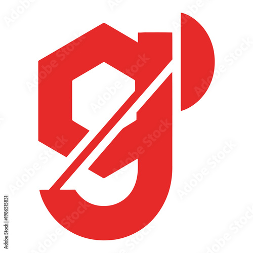 Red letter G with diagonal line through it symbol  graphic design element icon