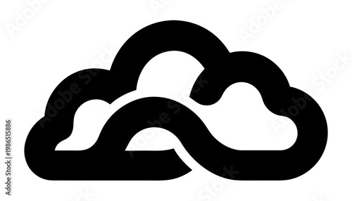 A thick, black line-art icon of a cloud, featuring overlapping rounded segments and an interlaced design to represent connectivity, cloud computing, and integrated atmospheric data systems.