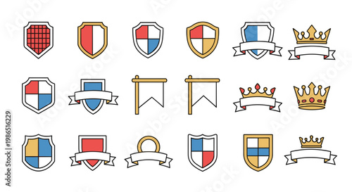 Collection of Heraldic Shields Crests and Banners Vector Icons.