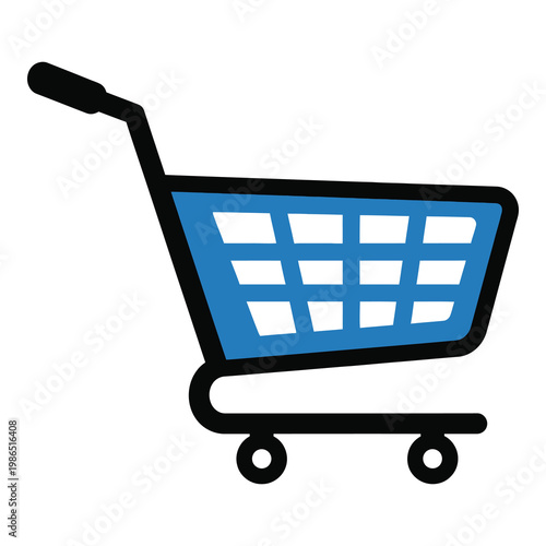Shopping cart icon with blue basket and black handle icon