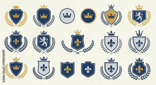 Collection of Royal Crests and Shields with Crowns and Laurels 1.