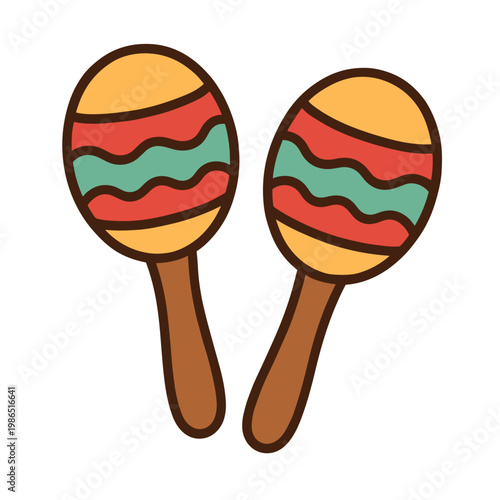 Cute Cartoon Colorful Maracas Pair with Striped Pattern for Music and Latin Rhythm