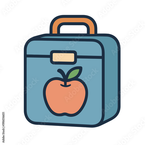 Cute Cartoon Blue Lunch Box with Apple Sticker for School and Kids Meal