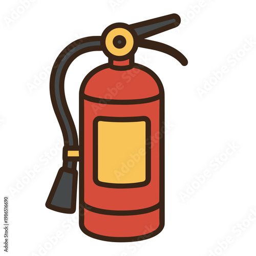 Cute Cartoon Red Fire Extinguisher with Hose and Safety Pin for Emergency and Safety