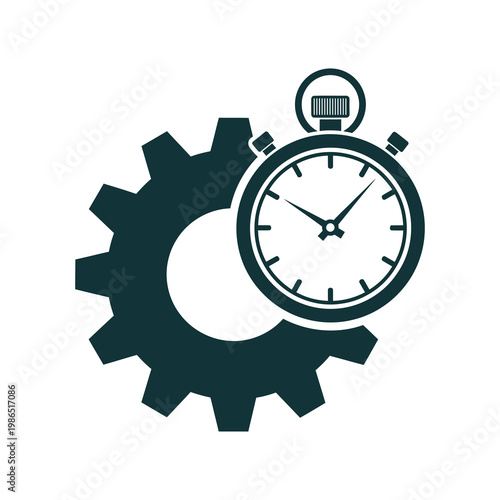 Stopwatch and gear icon for business productivity and efficiency concept icon
