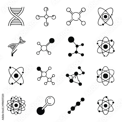 Collection of molecular and atomic structure diagrams and symbols