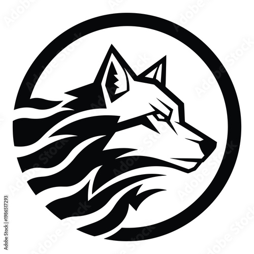 Stylized wolf head in profile inside a circle symbol logo icon