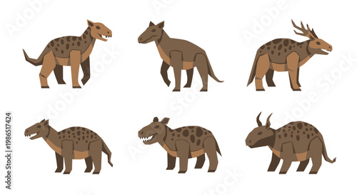 Brown animals with horns standing still.