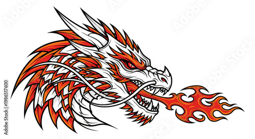 Dragon head breathing fire fiercely.