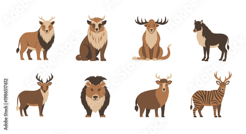Eight Different Wild Animal Species Standing.