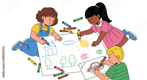 Children coloring and drawing together happily.