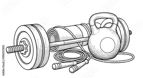 Dumbbell kettlebell jump rope fitness equipment.