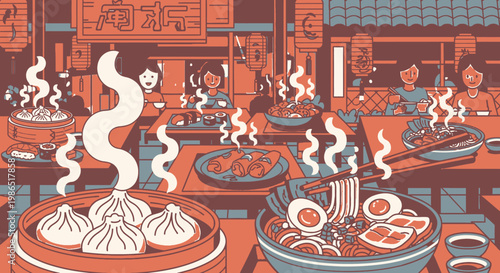 Steaming bowls of Chinese dim sum.