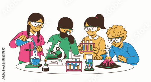Four children in science lab.
