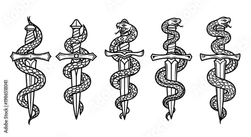Medical symbol with snakes and swords.