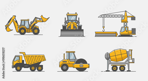 Heavy construction machines and vehicles.