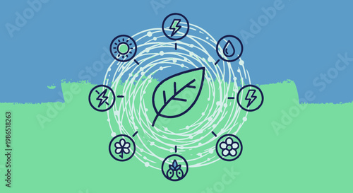 Leaf Icon with Eco Friendly Symbols.