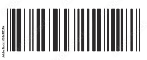 Barcode symbol, fake barcode sample for mockup product labeling, retail packaging concept, minimal black and white vector illustration, transparent background PNG style.