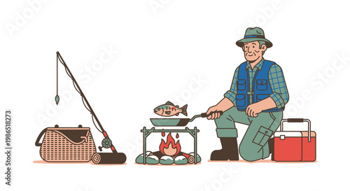 Man cooking fish on camping stove 2.